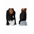 thumbnail image 3 of Women Ruffle Tie Front Cardigan Sweater Long Bell Sleeve Cropped Knit Sweater Top Black L, 3 of 7
