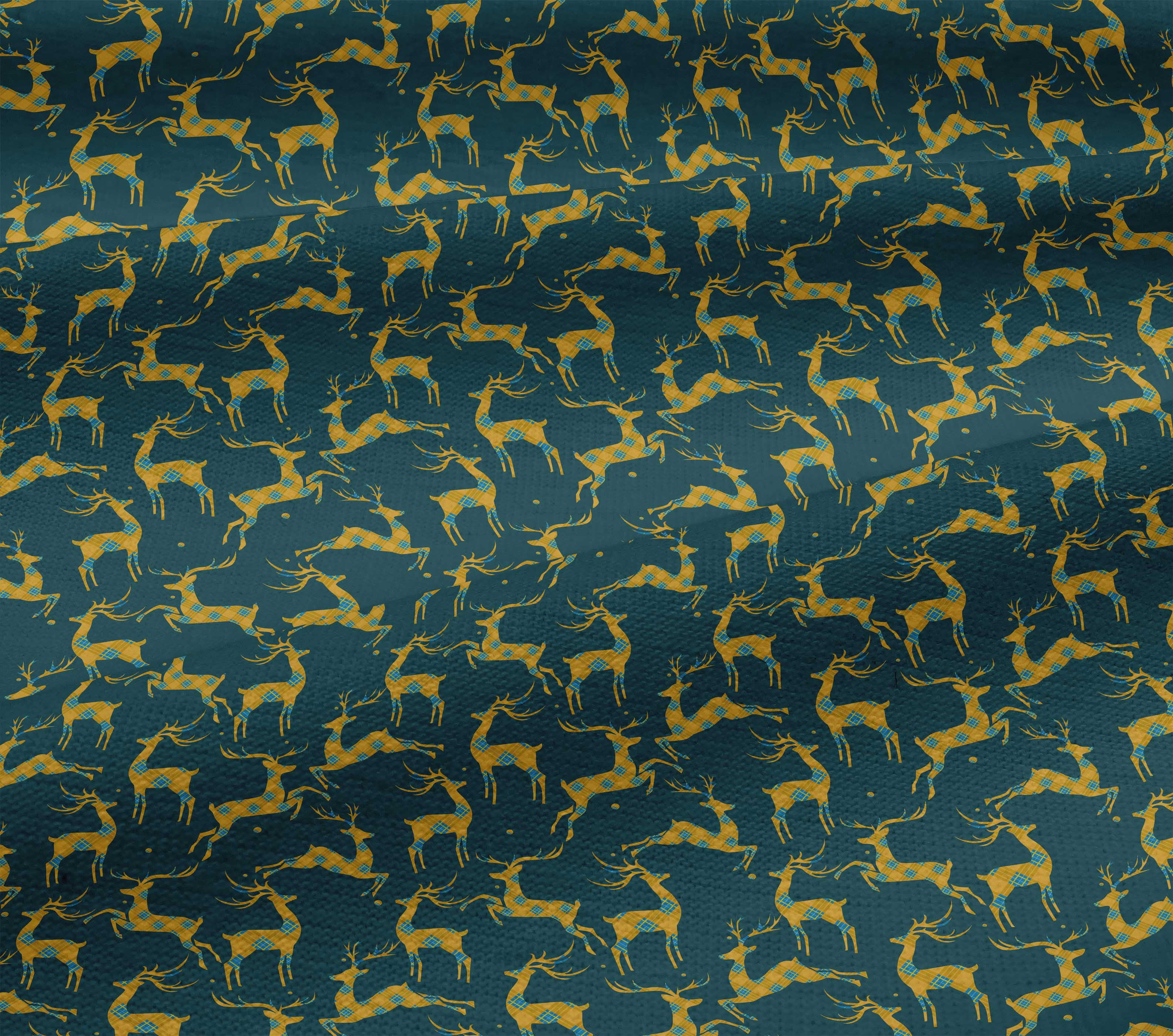 oneOone Cotton Jersey Teal Green Fabric Christmas Reindeer Lumberjack Dress Material Fabric Print Fabric By The Yard 58 Inch Wide