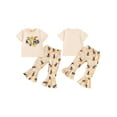 thumbnail image 2 of Suagox Toddler Girl Pants Outfit Letter Print Short Sleeves Tops with Bee Pattern Bell Bottom Trousers Set for 6-24 Months and 2-4 Years Old Girls, 2 of 10