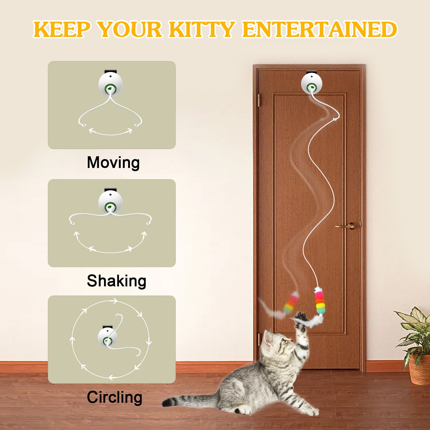 Lvelia Cat Toys Hanging Door Automatic Cat Toy Interactive Elastic Rope with Feather Cat Catching Game Door Hanger Self Play Cat Toys White Walmart