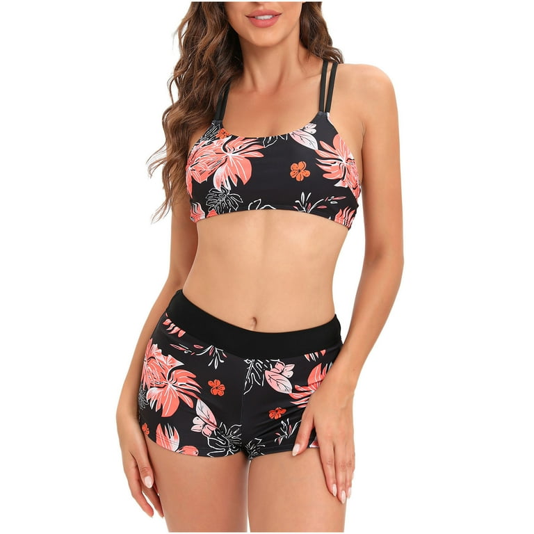 Women s Swimsuit Three piece Tankini Set Flowers Print Consertive
