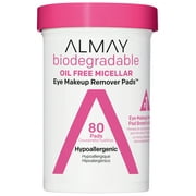 Almay Biodegradable Oil Free Micellar Eye Makeup Remover Pads, Hypoallergenic Cleansing Wipes, , 80 count