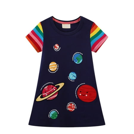 

Spring And Summer New Space Planet Pattern Style Girls Dress Knitted Summer Children s Skirt for 2-3 Years