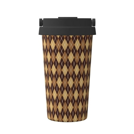 

Gaeub Argyle of brown Print Travel Mug Insulated Coffee Mug with Leakproof Lid Travel Coffee Mug Vacuum Stainless Steel Double Walled Reusable Coffee Cup