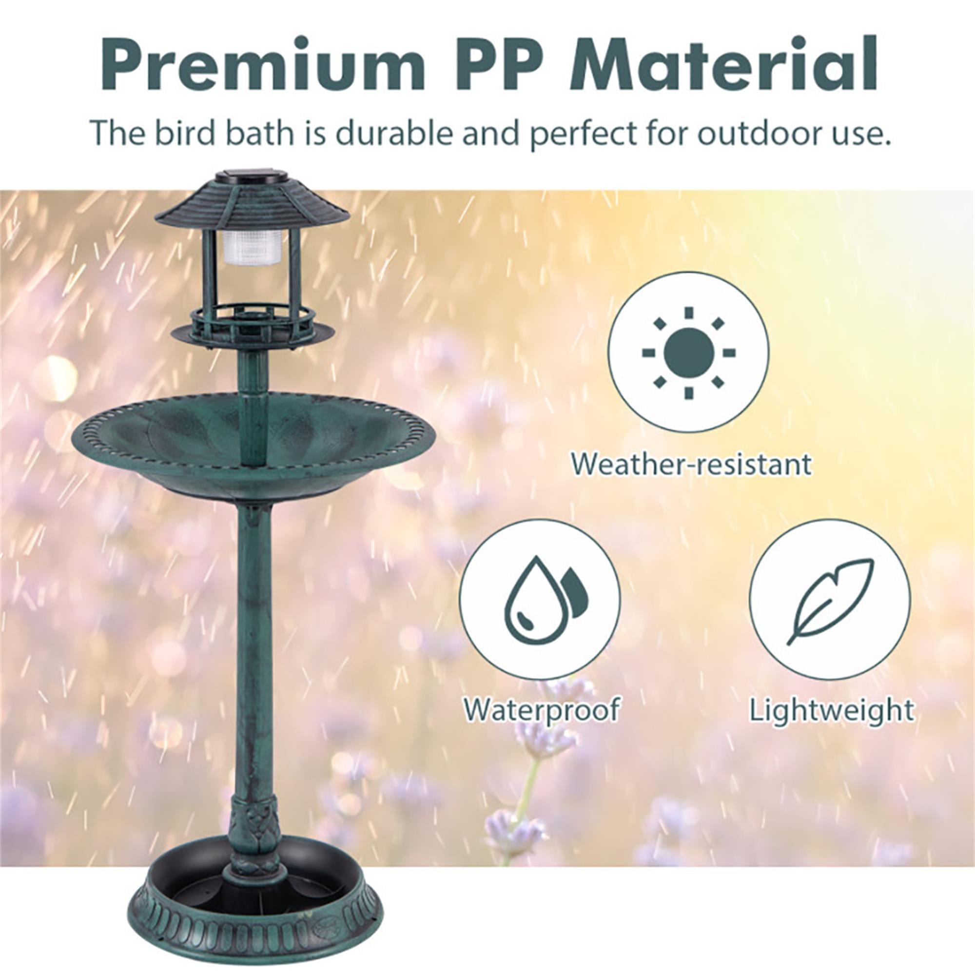 resenkos 42" Outdoor Pedestal Garden Bird Bath with Solar Light, Bird Feeder and Flower Planter, Bronze Green