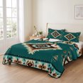 thumbnail image 2 of Full Quilt Set 78''x90'', Green Southwestern Lightweight Summer Bedspread Coverlet Set with 2 Pillow Shams, Boho Ethnic Geometric Retro Breathable All Season Quilt Bedding for Bedroom/Guest Room, 2 of 9
