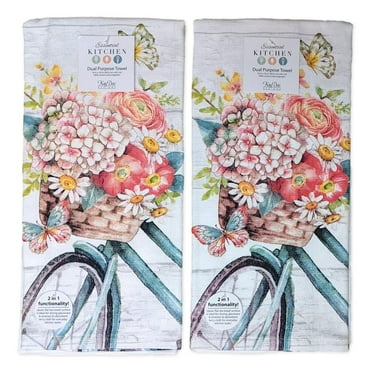 Set of 2 GARDEN BUTTERFLY Vintage Bike Terry Kitchen Towels by Kay Dee Designs