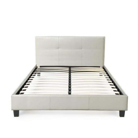 California Bed Frame with Headboard - Twin (White Leather)