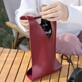 thumbnail image 2 of Leather Wine Bag Wine Bottle Holder Champagne Hand Bag Gift Bag for Christmas Wedding Travel Birthda, 2 of 5
