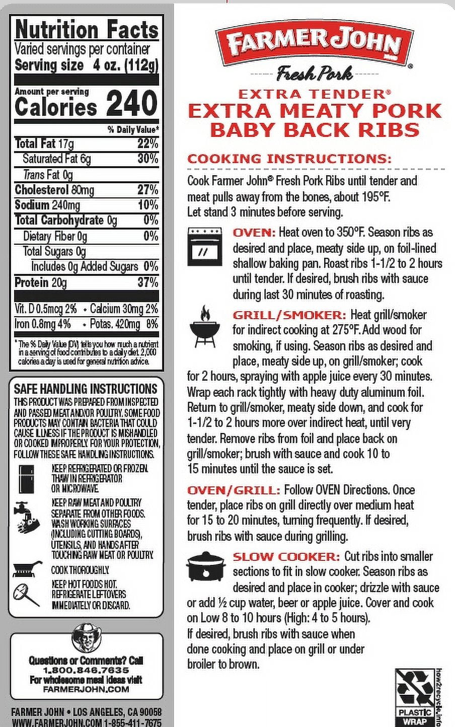 Farmer John Fresh Pork Spareribs, Random Weight, 18 Grams of Protein Per 4 oz Serving