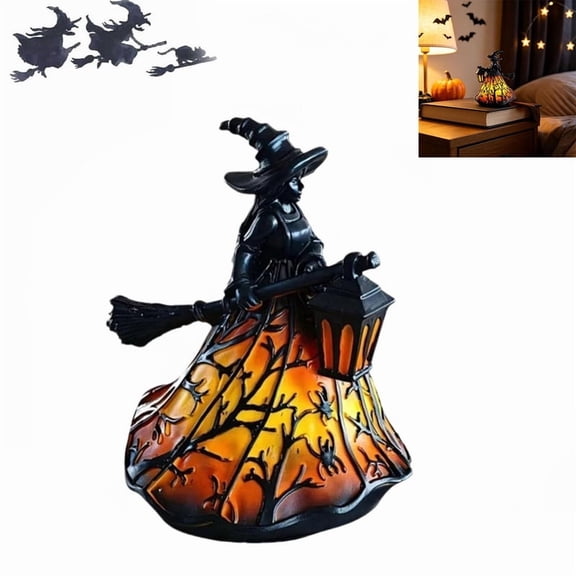 Halloween Witch Lamp, Stained Glass Gothic Witch Hat Led Night Light, for Home, Porch, Tabletop, Party Decor,Spooky Decorative Table Lamps