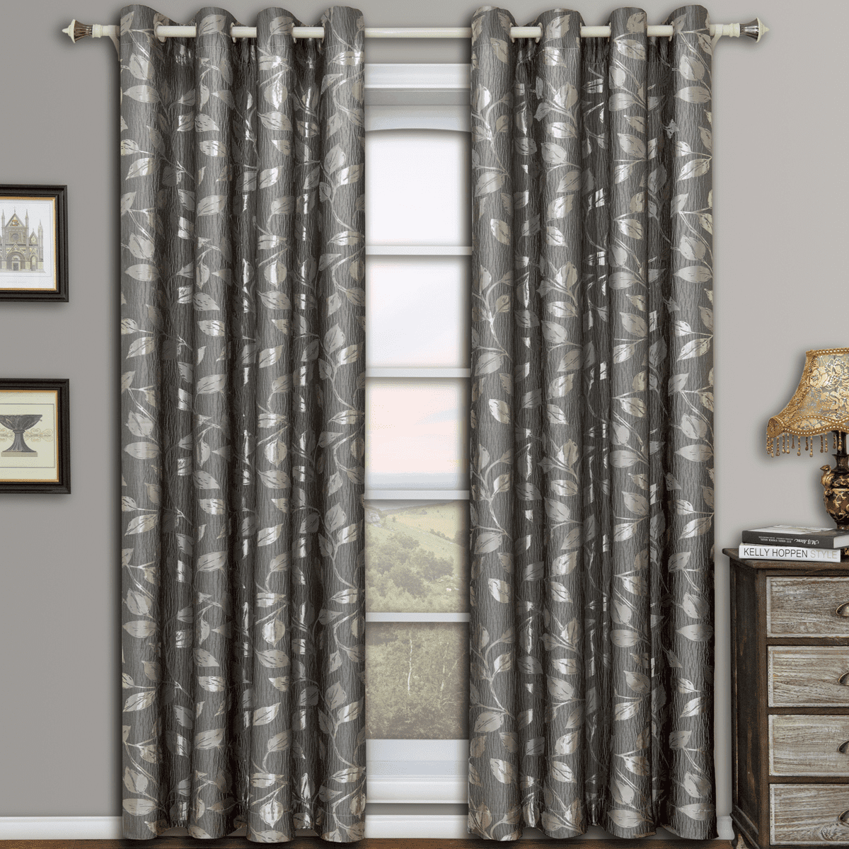 2 Panels Lafayette Modern Abstract Jacquard Grommet Window Drapes /& Curtains