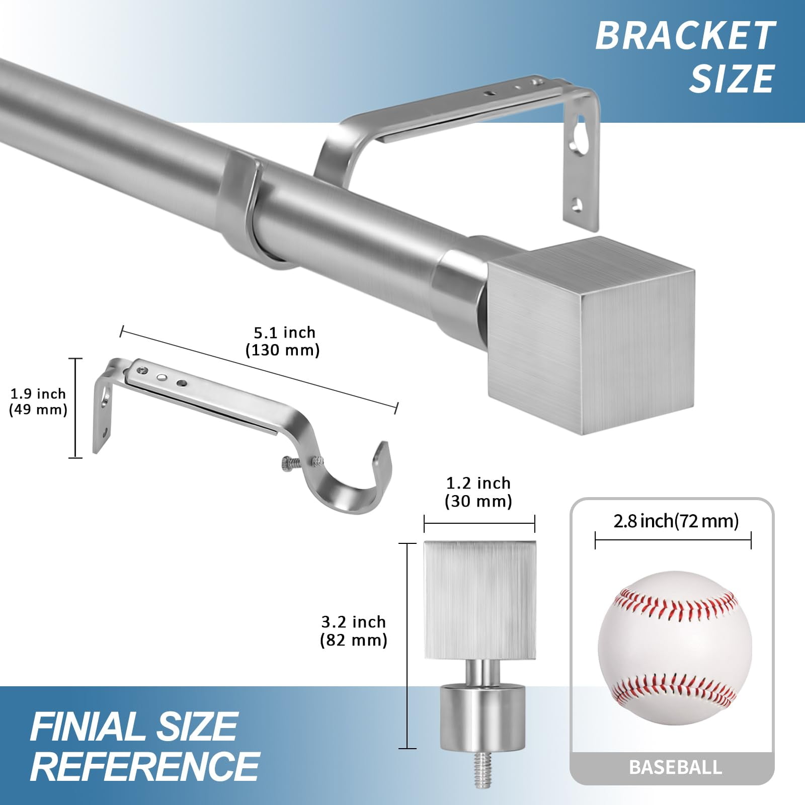 Urbanest 1" Wright Adjustable Curtain Rod, 28"-48", Brushed Steel