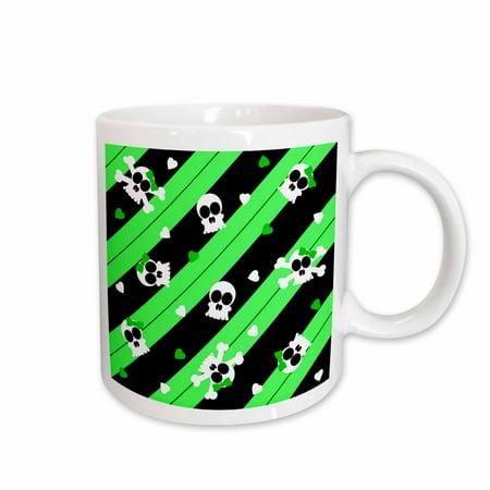 

3dRose Cute Green Skull and Hearts Print Ceramic Mug 11-ounce