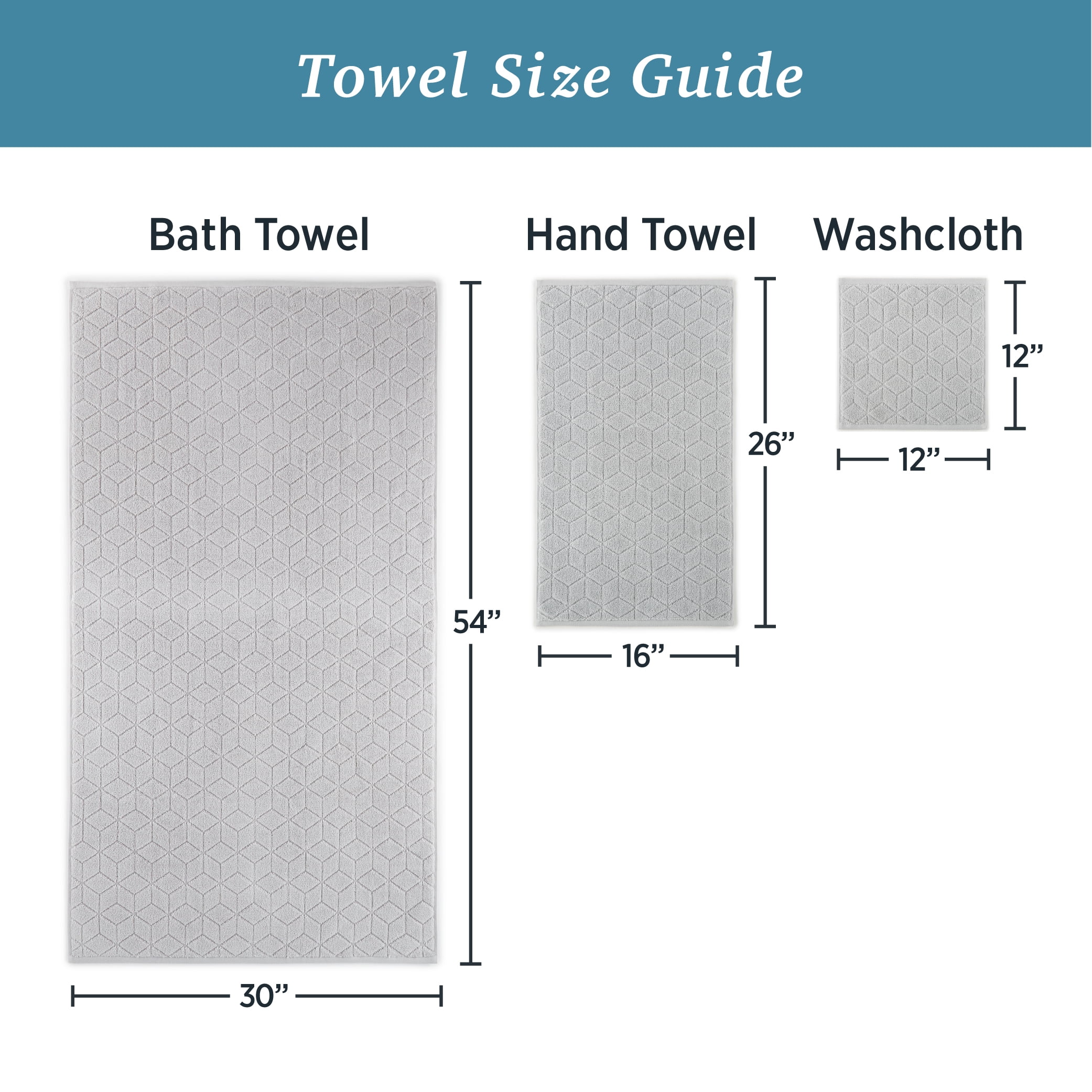 WelHome 100% HYGROCOTTON® 6-Piece Textured Soft Towel Set, Harbor Mist, 550 GSM, 2 Large Bath Towels 30" x 56", 2 Hand Towels, 2 Washcloths, Absorbent & Plush Bathroom Towels