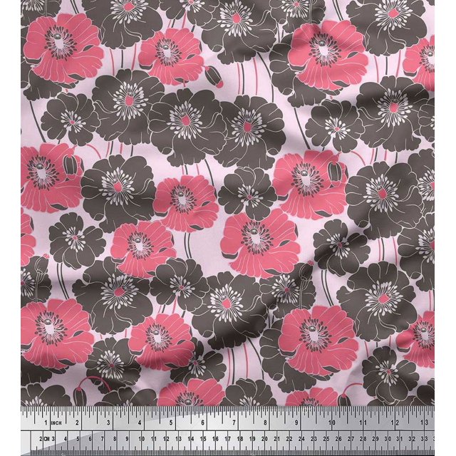 Soimoi polyester Crepe Fabric Artistic Flower Print Fabric by Yard 52 Inch Wide