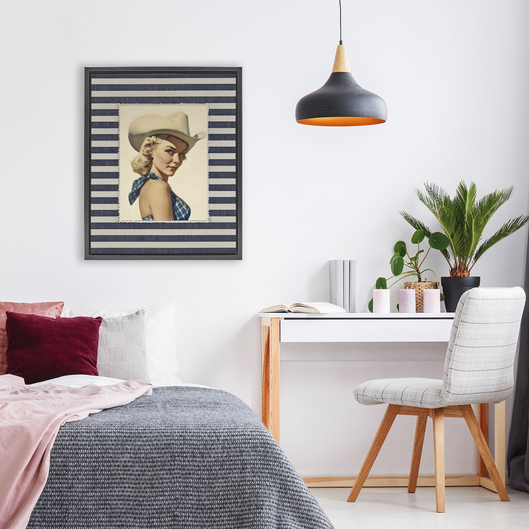 Stupell Industries Retro Cowgirl Stripes Black Framed Floater Canvas Wall Art, design by Arlington Prints