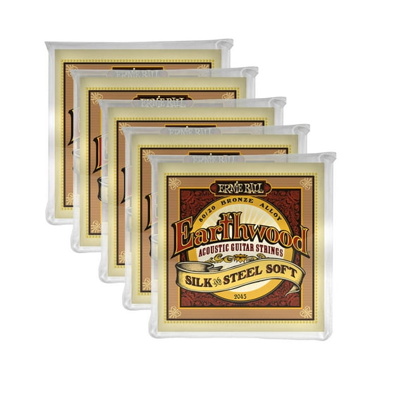 5 PACK Ernie Ball P02045 Earthwood Silk and Steel Soft Acoustic Set, .011 - .052