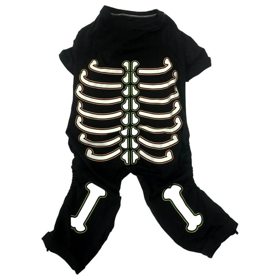 Black Skeleton Halloween Dog Pajamas One Piece Pet Outfit Medium (Up to 50lbs)
