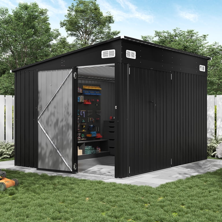 BaPiPro 10'x8' Lean-to Metal Storage Shed, Outdoor Lockable Shed