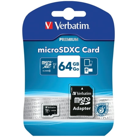 Verbatim 64GB Premium microSDXC Memory Card with Adapter, UHS-I V10 U1 Class 10