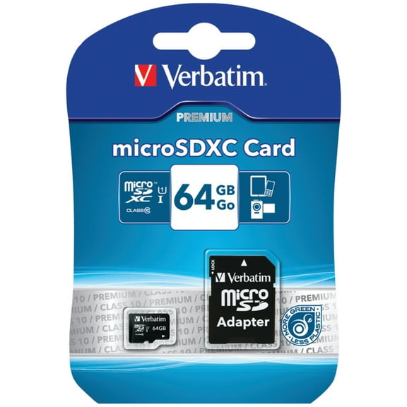 Verbatim 64GB Premium microSDXC Memory Card with Adapter, UHS-I V10 U1 Class 10
