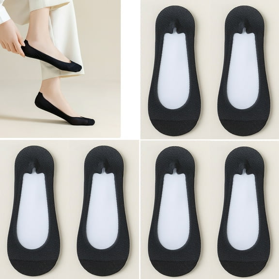 Artrylin 4 pairs Women No Show Socks Ultra Low Cut Liner Socks Ice Feeling socks Cotton Nonslip Liner Invisible Hidden Thin Socks Black