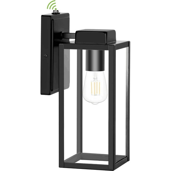 Large Outdoor Wall Light, 16 Inch Outdoor Wall Lantern, Dusk to Dawn Exterior Waterproof Wall Sconce, Anti-Rust Wall Mounted Lighting with Glass Shade, Matte Black Wall Lamp with E26 Socket for Porch