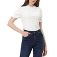 thumbnail image 4 of INSPIRE CHIC Ruffle Collar Shirt for Women's Short Sleeve Velvet Tops Blouse L White, 4 of 6