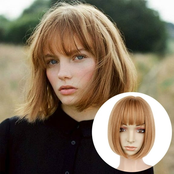Dopi Strawberry Blonde Bob Wigs for Women Synthetic Short Ginger Wigs Wefted Wig Caps