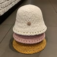 thumbnail image 6 of Winter Lamb Wool Warm Casual Bucket Hat Panama Hat Fisherman Cap Sun Cap PINK, 6 of 8