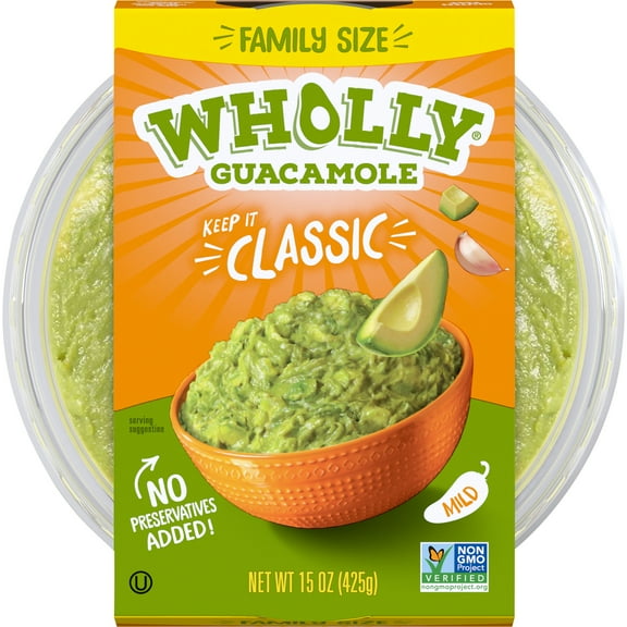 WHOLLY GUACAMOLE Classic Bowl Family Size, Hass Avocados, No preservatives added, 15 oz Tub