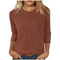 thumbnail image 1 of cfhntfmh Hauts Côtelés à Manches 3/4 pour Femmes, Tunique à Col Rond, Blouses, Chandail-Over Doux, Tenues de Mode Automne pour Femmes, 1 of 5
