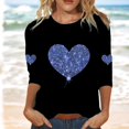 thumbnail image 3 of Womens Tops Women'S 3/4 Sleeved Fashion Sequin Print Pullover Loose Round Neck Street T Shirt Top Blue, 3 of 3