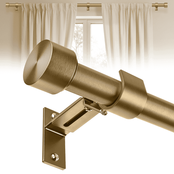HEI! DEAR 1" Adjustable Brass Gold Curtain Rod Set, Heavy Duty 36-120" with Solid Aluminum Finial for Windows