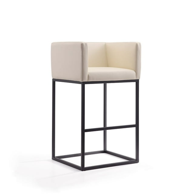 Manhattan Comfort Embassy 38 in. Cream and Black Metal Barstool