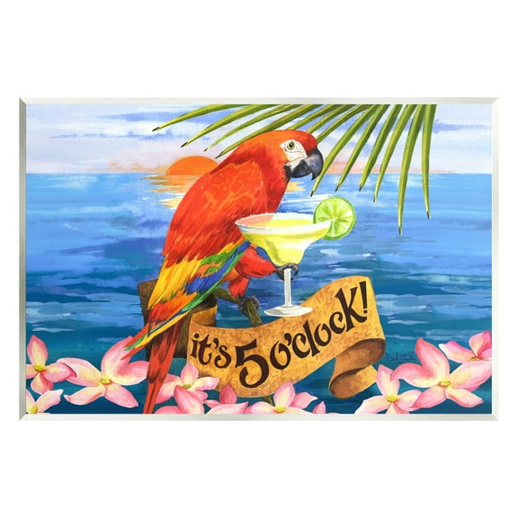 Stupell Industries Tropical Parrot with Cocktail Animals & Insects Painting Unframed Art Print Wall Art, 15 x 10