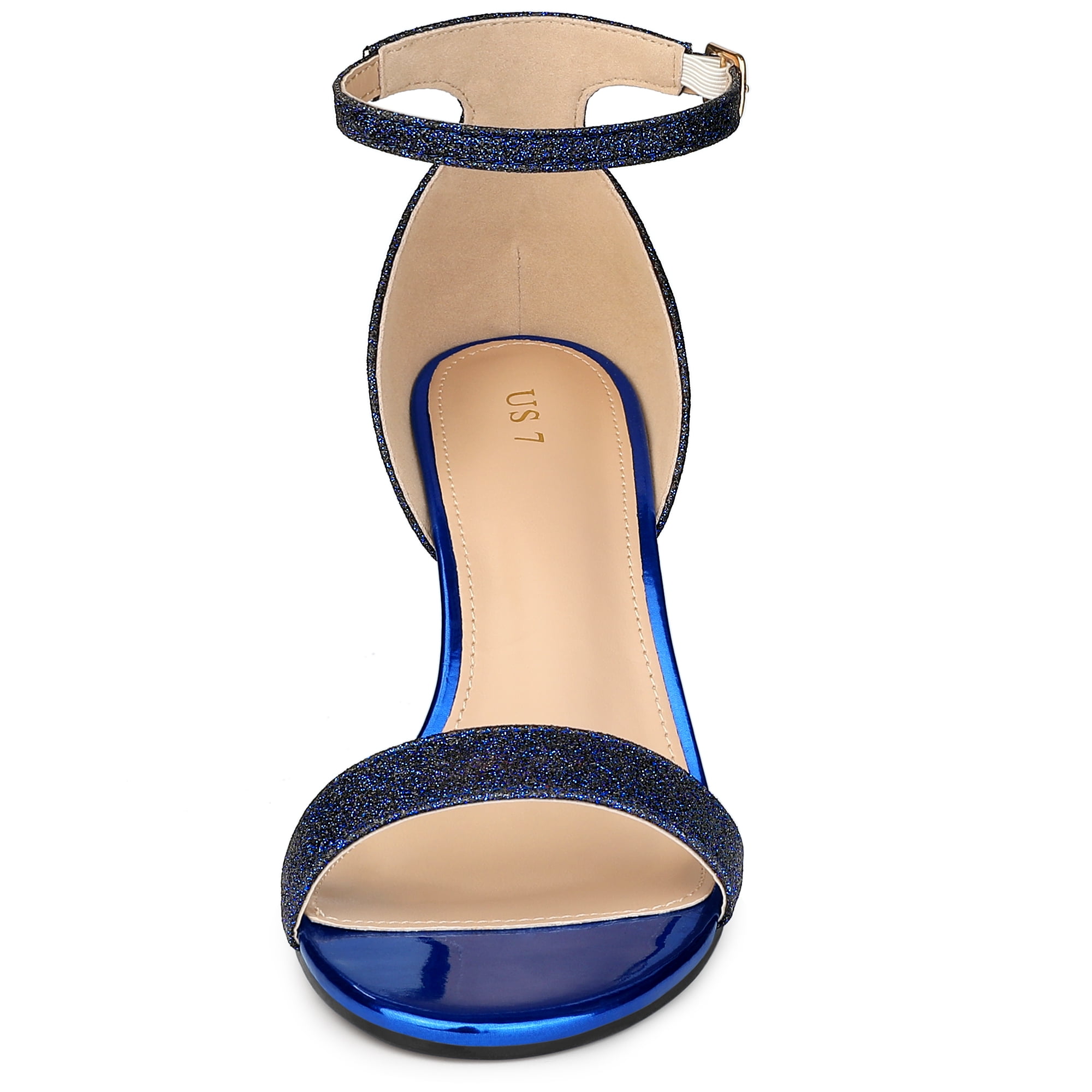 DARING DIVA Women's Glitter Ankle Strap Stiletto Heel Sandals Black Blue 9