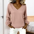 thumbnail image 2 of Long Sleeve Shirts for Women V Neck Bell Long Sleeve Loose Casual Daily Blouse Womens Shirts Dressy Casual Pink 3Xl, 2 of 4