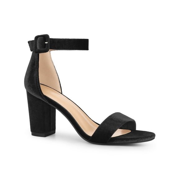 BLISSFUL STEP High Block Heel Buckle Ankle Strap Sandals for Women Black 9.5