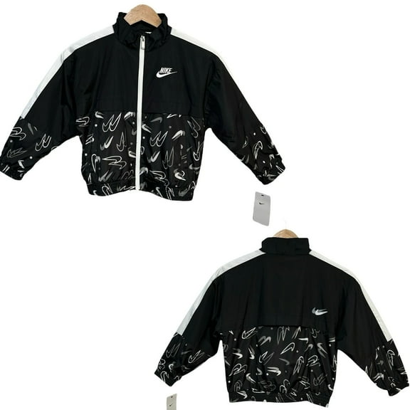 Nike Little Girls Windbreaker Jacket Size 6X (6-7 Years) Black/White Full Zip