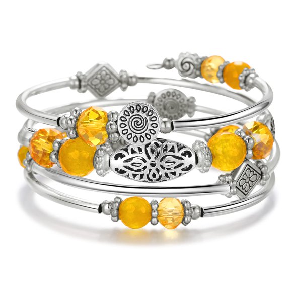 Fulu Autumn Pulseras Apilables Con Cuentas Para Mujer Boho Wrap Pulsera De Plata En Capas Joyería De Moda Regalos Para Ella (Amarillo)