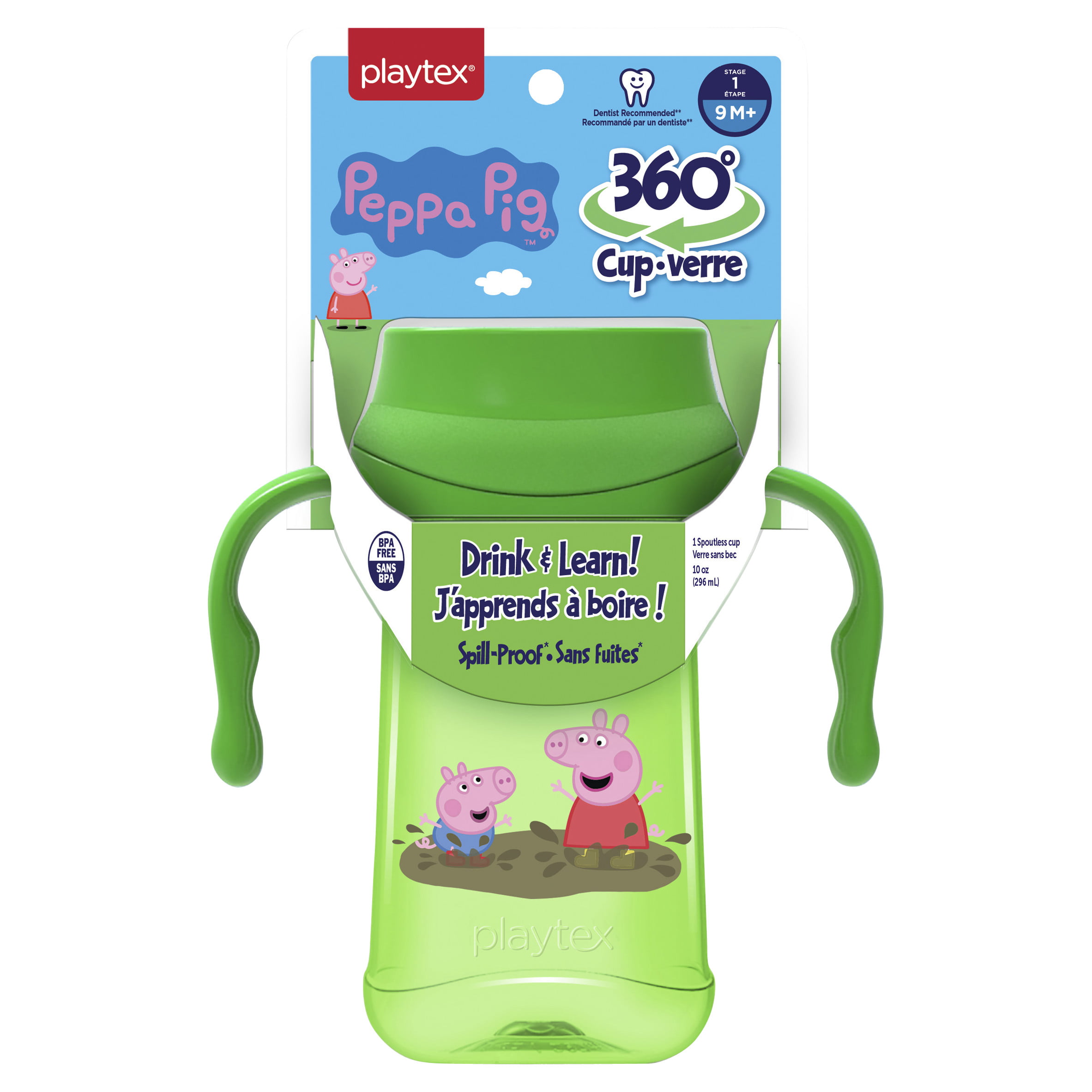 Playtex Stage 2 Peppa Pig 360 Spoutless Cup, 1 Pack, 10 Oz, Blue