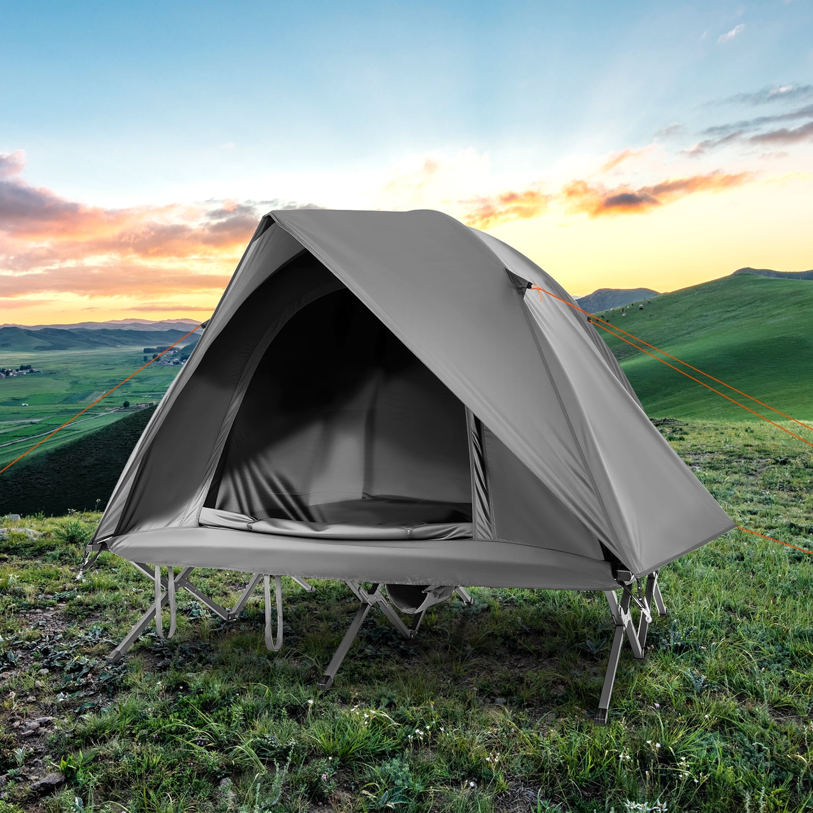 Gymax 2-Person Camping Cot Combo Off-Ground Travel Cot Tent w/Pop-up Tent Shelter