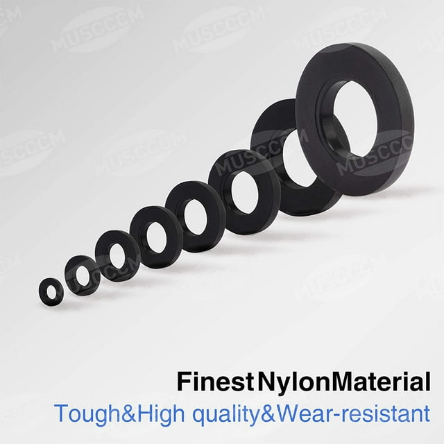Joint en Nylon, 500 Pcs Rondelle Plate Noire Entretoise Ronde Compatible avec M2 M2.5 M3 M4 M5 M6 M8 M10