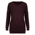 thumbnail image 4 of IROINNID Sales Women's Fall Tops Long Sleeve Oversized Base Shirts Solid Workout Sweatshirts Casual Basic V-Neck Loose Fit Tops with Pocket,Burgundy, 4 of 5