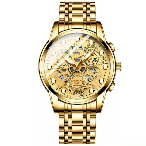 Relojes Vintage para Hombres, Reloj de Cuarzo de Acero Hueco Estudiante, 43Mm Caso 10 Mm de Espesor Aleación Esfera, Casual para Negocios Al Aire Libre