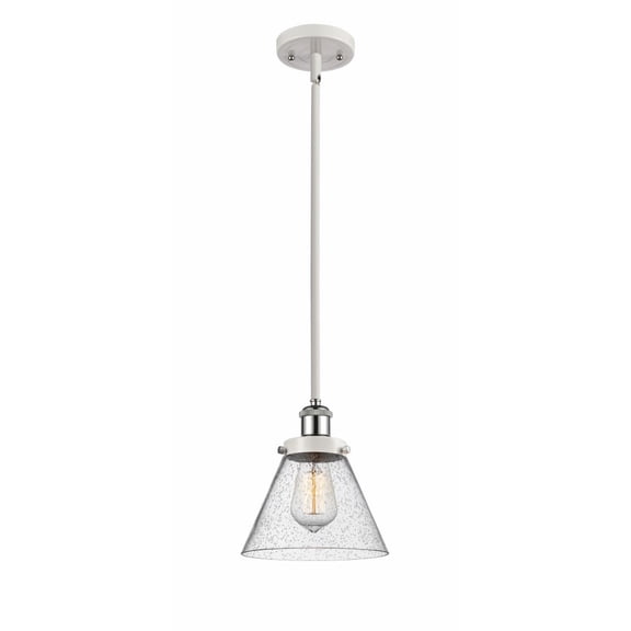 916-1S-WPC-G44 Innovations Lighting Cone - 1 Light Stem Hung Mini Pendant In Industrial Style-10 Inches Tall and 8 Inches Wide-White/Polished Chrome