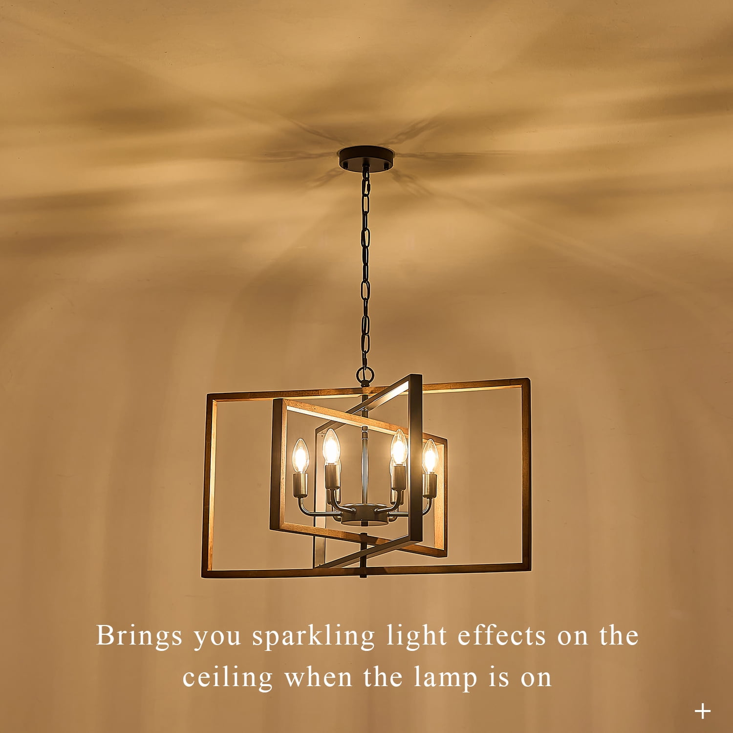 6-LightRustic Wood Chandelier 28" Geometric Farmhouse Wooden Pendant Light Fixtures