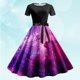 thumbnail image 1 of Vestidos Vestido Informal de Verano Para Mujer, Cuello Redondo, Manga Corta, Cinturón Extraíble, Estampado de Galaxia, 1 of 3